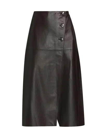 Yves Salomon Women's Leather A-line Midi-skirt In Brown