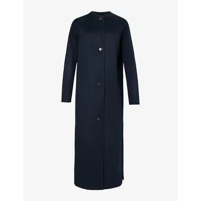 Yves Salomon Womens Navy Longline Relaxed-fit Wool And Cashmere-blend Coat