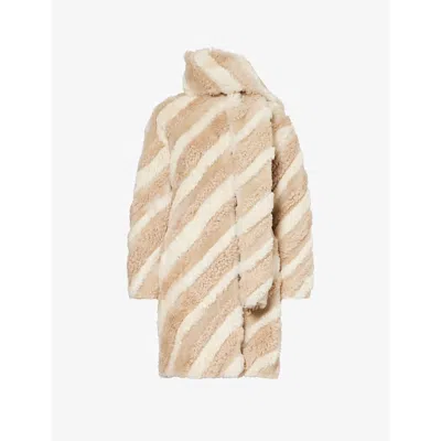 Yves Salomon Womens Nuance Creme Mix Stripe-pattern Regular-fit Shearling Coat
