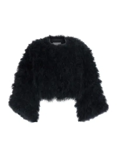 Yves Salomon Women's Short Shearling Jacket With Round Collar And Three-quarter Sleeves In Black