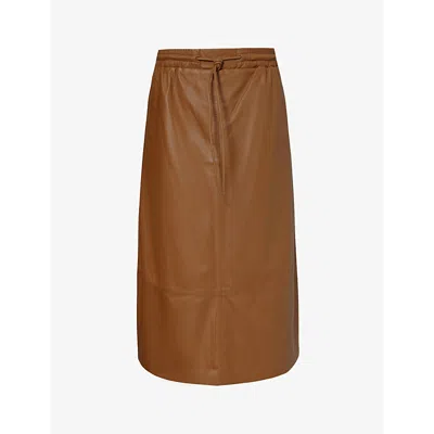 Yves Salomon Womens Tawny Drawstring-waist High-rise Leather Midi Skirt