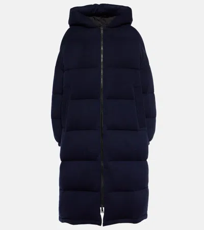 Yves Salomon Wool And Cashmere Down Coat In Blue