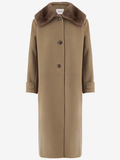 Yves Salomon Wool And Cashmere Long Coat In Beige