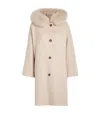 Yves Salomon Wool-cashmere Fur-trim Cape Coat In Beige