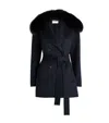 Yves Salomon Wool-cashmere Fur-trim Coat In Blue