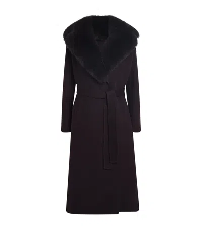 Yves Salomon Wool-cashmere Fur-trim Coat In Brown