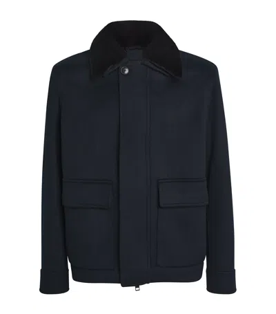 YVES SALOMON WOOL-CASHMERE MINK-TRIM JACKET
