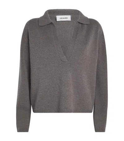 Yves Salomon Wool-cashmere Polo Sweater In Gray