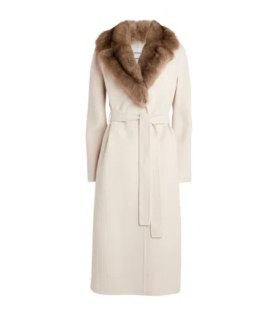 Yves Salomon Wool-cashmere Sable-trim Coat In Beige