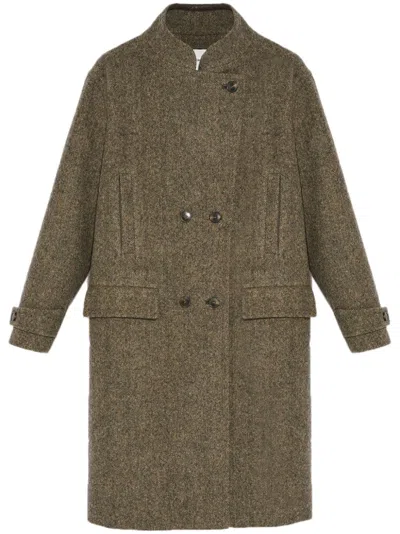 Yves Salomon Wool Coat In B3067 Camel Mel/ Nero