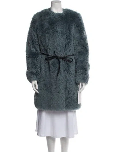 Pre-owned Yves Salomon Wool Faux Fur Coat In Blue