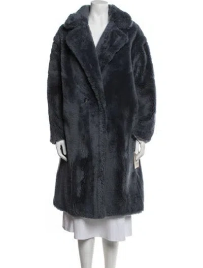 Pre-owned Yves Salomon Wool Faux Fur Coat W/ Tags In Blue