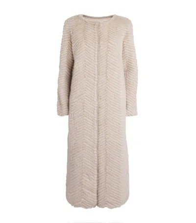 Yves Salomon Wool-fur Longline Coat In Beige