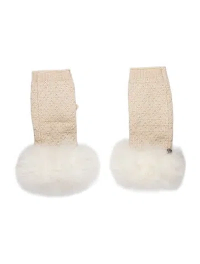 Pre-owned Yves Salomon Wool Fur Trim Fingerless Gloves In Neutrals