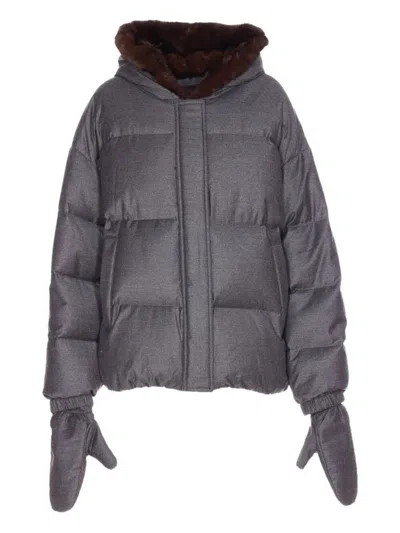 YVES SALOMON YVES SALOMON WOOL SHORT DOWN JACKET WITH FUR HOOD CLOTHING