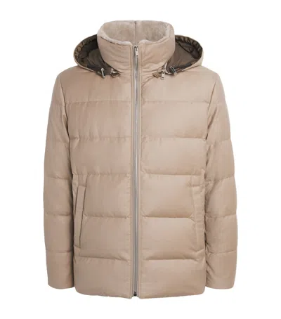 Yves Salomon Wool-silk Green Storm System Mink-trim Puffer Jacket In Brown