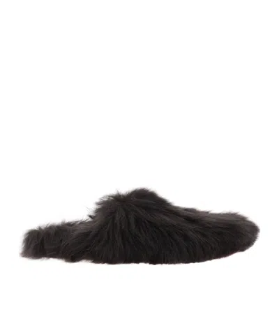 Yves Salomon Wool Slippers In Black