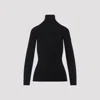 Yves Salomon Ribbed Black Wool And Cashmere Turtleneck Sweater In Animal Print
