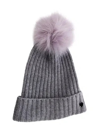 Pre-owned Yves Salomon Wool-blend Rib Knit Beanie W/tags In Gray