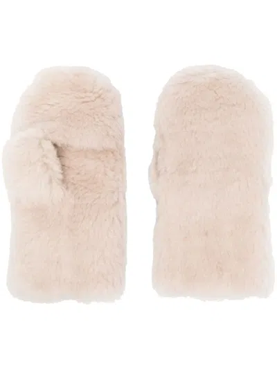 Yves Salomon Woven Wool Mittens In Neutral