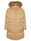 Yves Salomon Long Down Jacket With Raglan Sleeves And Fluffy Lambswool Trim In Brown