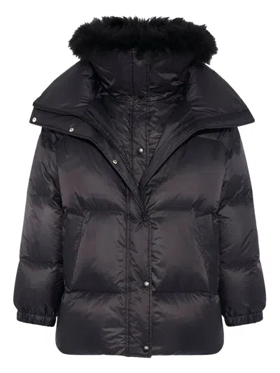 YVES SALOMON YS ARMY COLLECTION: MID-LENGTH DOWN JACKET WITH REMOVABLE BIB AND LAMBSWOOL TRIM