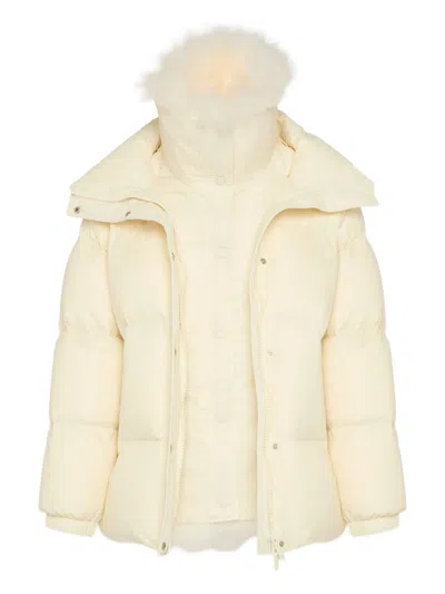 YVES SALOMON YVES SALOMON YS ARMY COLLECTION: MID-LENGTH DOWN JACKET WITH REMOVABLE BIB AND LAMBSWOOL TRIM CLOTHI