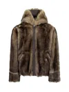 Yves Salomon Hooded Lamb Fur Jacket In Brown
