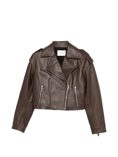 Yves Salomon Zip-fastening Leather Jacket In Brown