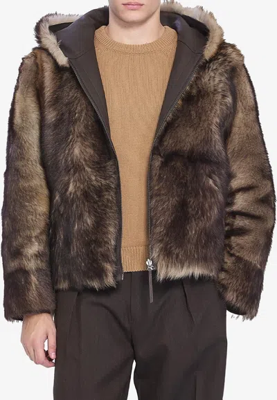 YVES SALOMON ZIP-UP LAMB FUR COAT