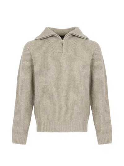 Yves Salomon Zip-front Ribbed-knit Sweater In Neutral