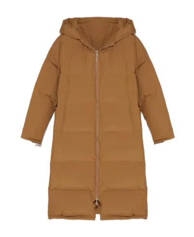 Yves Salomon Zipped Hooded Coat In Brown