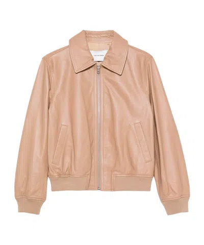 Yves Salomon Long-sleeved Leather Jacket In Orange