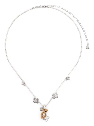 Yvmin Bear-detail Pearl Necklace In Weiss