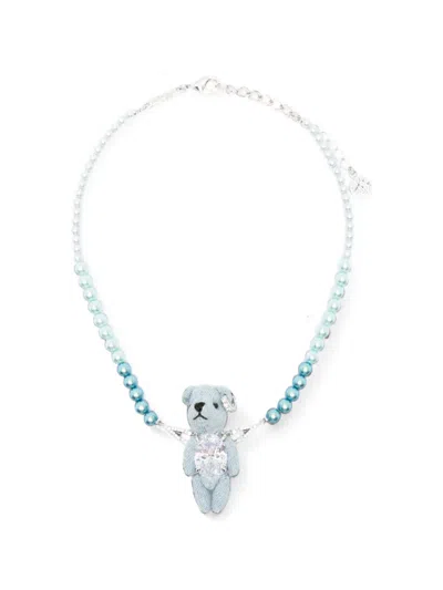 Yvmin Bear-pendant Beaded Necklace In Blue