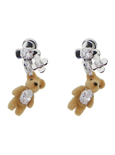 Yvmin Brown Earings With Bear Detail And Flower Design In Brass Blend Woman In Metallic