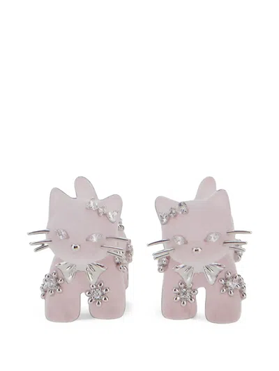 Yvmin Cat-motif Crystal-embellished Earrings In Pink