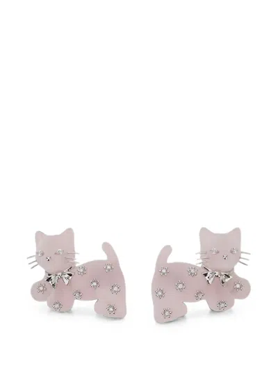 Yvmin Cat-motif Crystal-embellished Hair Clips In Pink