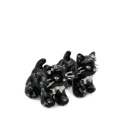Yvmin Crystal Cat Motif Earrings In Black