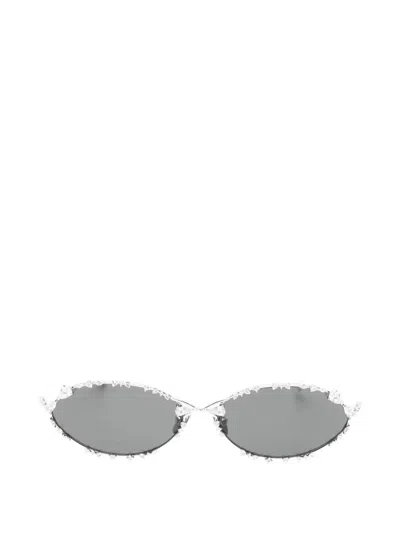 Yvmin Crystal Oval-frame Sunglasses In Silver