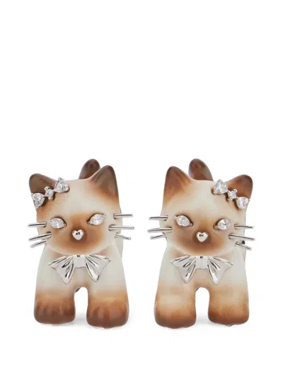 Yvmin Crystal-embellished Cat Earrings In Gold