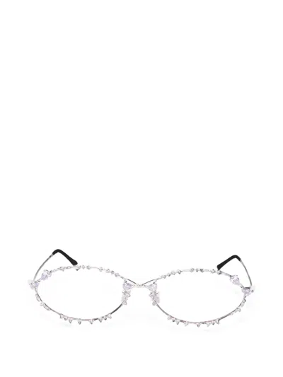 Yvmin Crystal-embellished Oval-frame Sunglasses In Silver