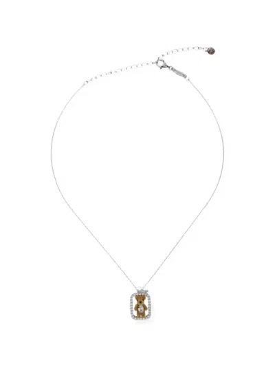 Yvmin Crystal-embellished Teddy-bear Necklace In Silver