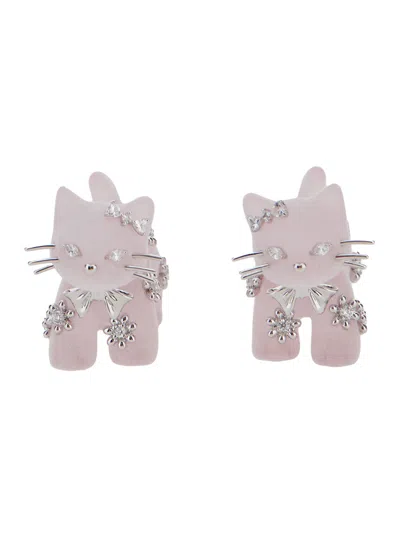 Yvmin Cat-motif Crystal-embellished Earrings In Pink