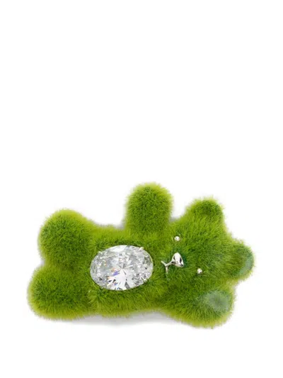 Yvmin Faux Fur Crystal Hair Clip In Green