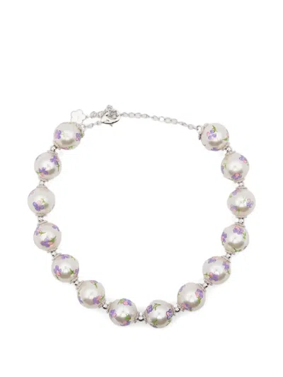 Yvmin Floral Beaded Necklace In Metallic