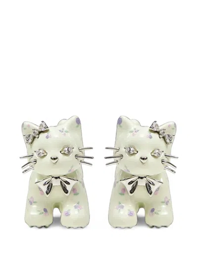Yvmin Floral-print Cat-motif Earrings In Multi