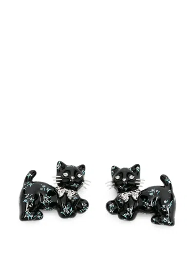 Yvmin Floral-print Cat-shaped Hair Clips In Multi