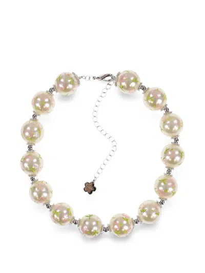 Yvmin Floral-print Pearl Necklace In Multi