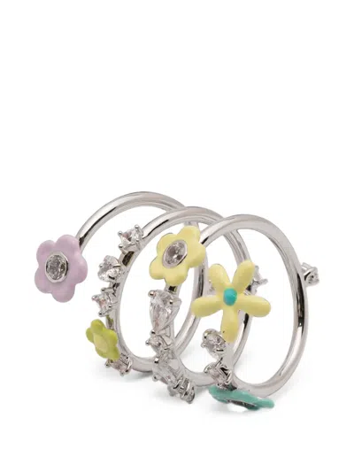 Yvmin Flower-motif Crystal-embellished Ring In Metallic